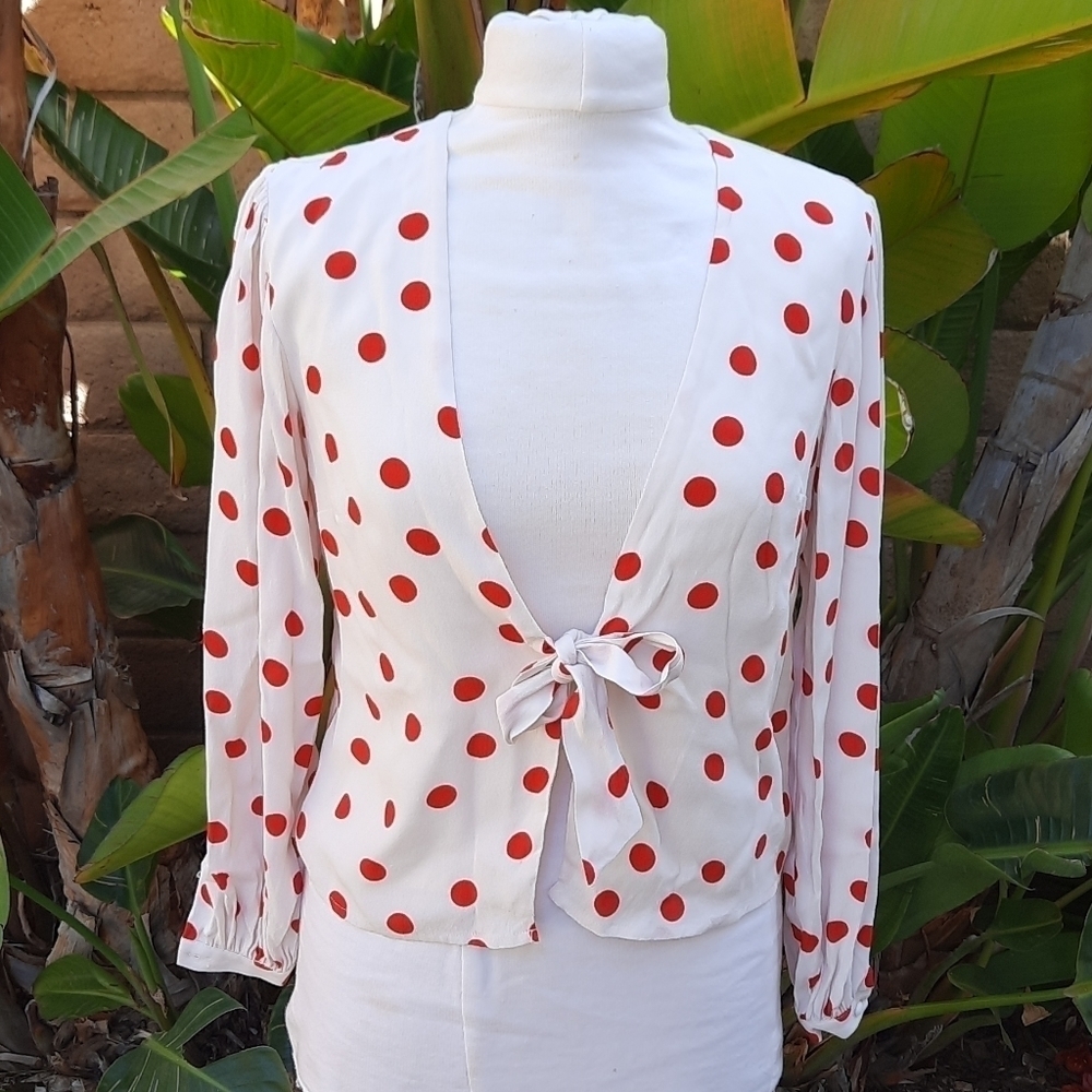 Lovers + Friends Polka Dot Tie Front Blouse Womens XXS